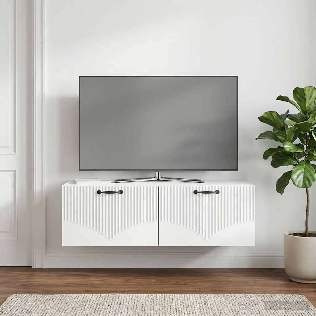 Wall-Mounted TV Cabinet White 98x41x30cm Modern Media Storage Unit
