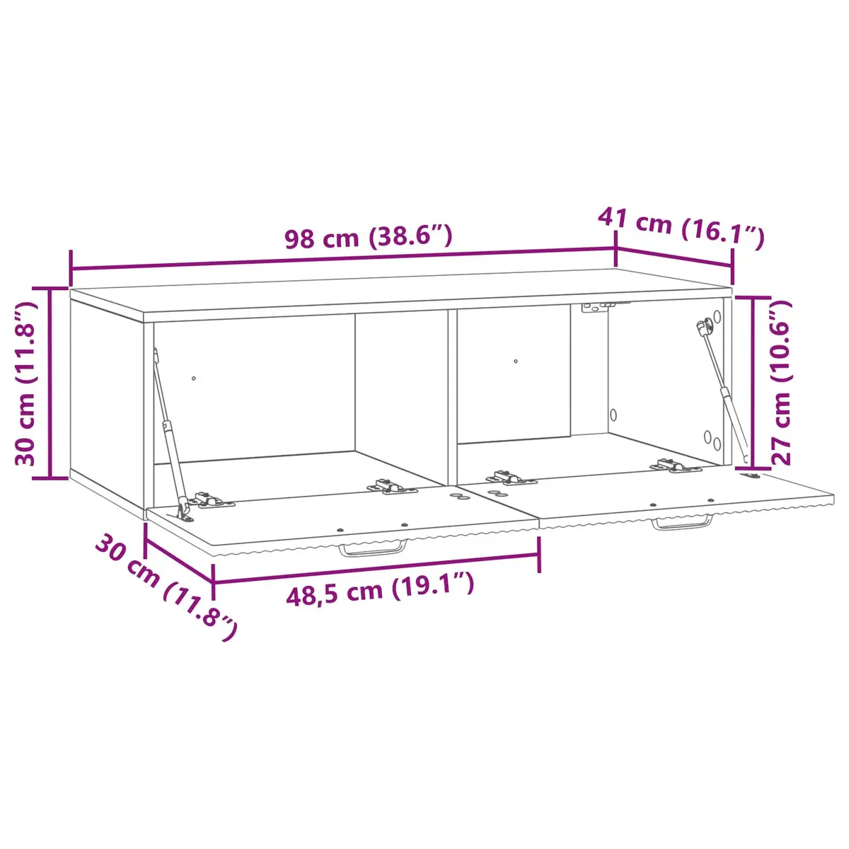 Wall-Mounted TV Cabinet White 98x41x30cm Modern Media Storage Unit