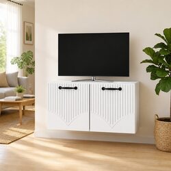Wall-Mounted TV Cabinet White Modern Living Room Storage Entertainment Unit