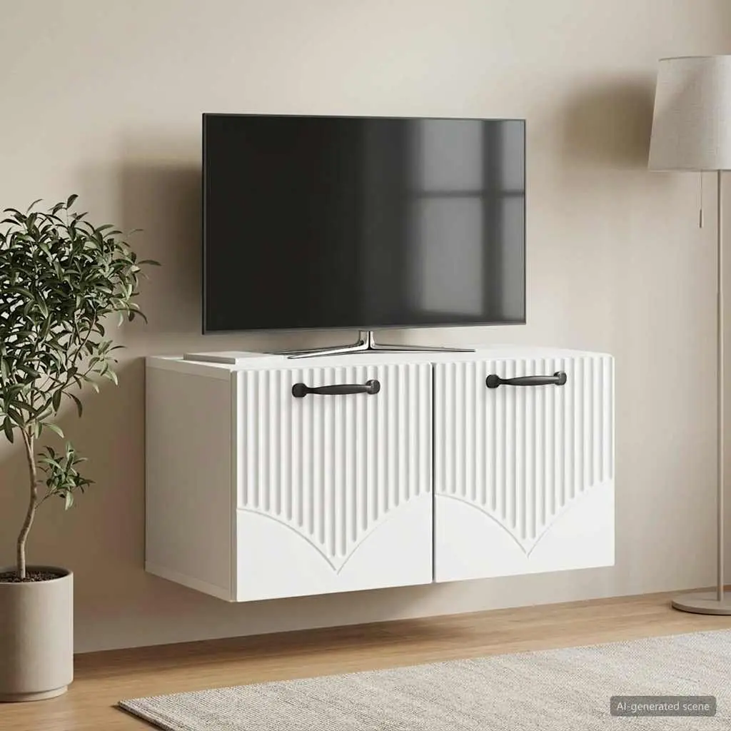 Wall-Mounted TV Cabinet White Modern Living Room Storage Entertainment Unit