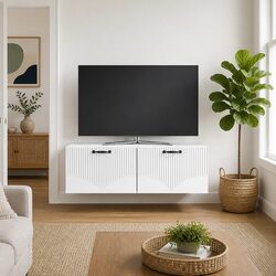 Wall-Mounted TV Cabinet White Modern Storage Unit Media Entertainment Console