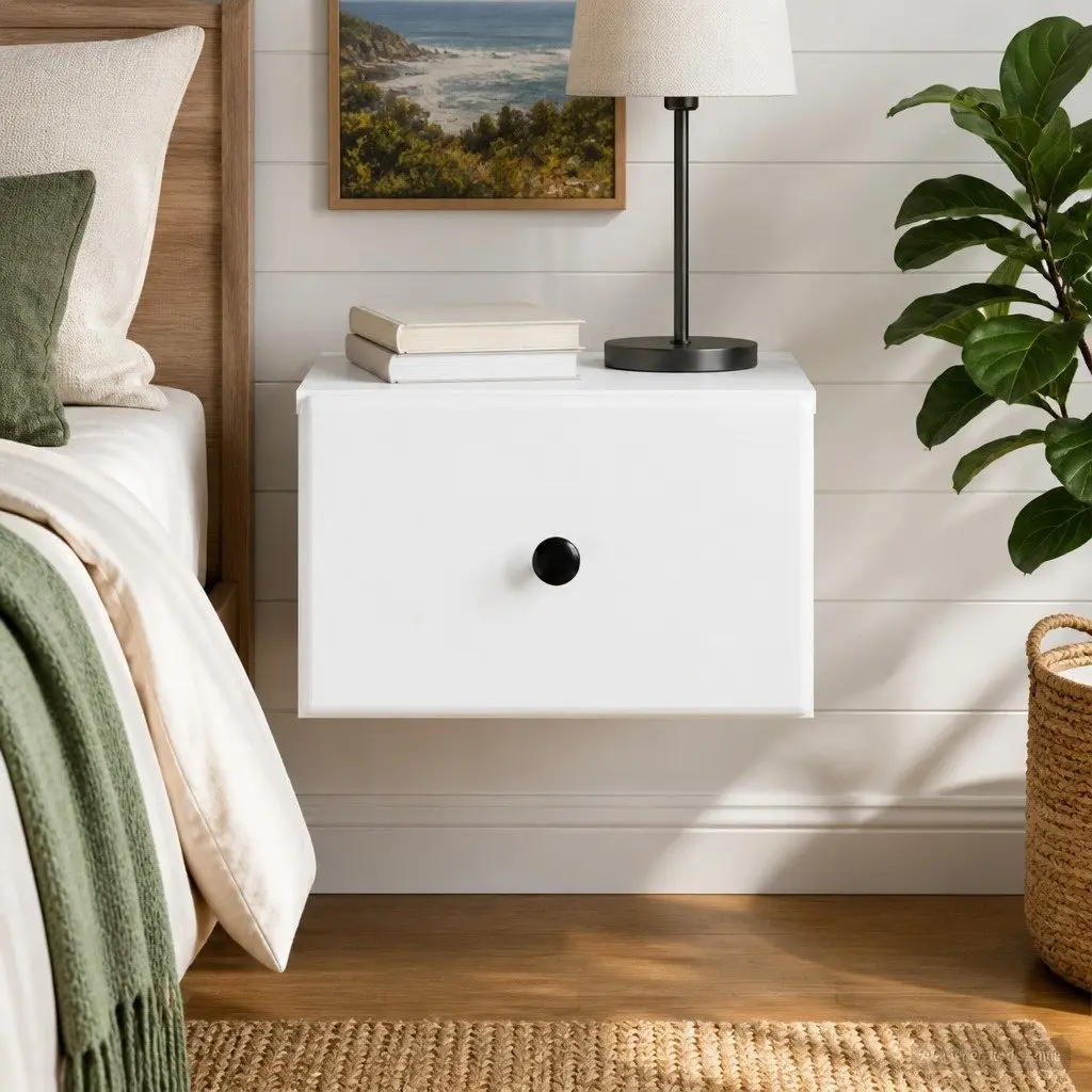 Wall-Mounted Bedside Cabinet White Compact Storage Drawer 34.5 x 33 x 20 cm