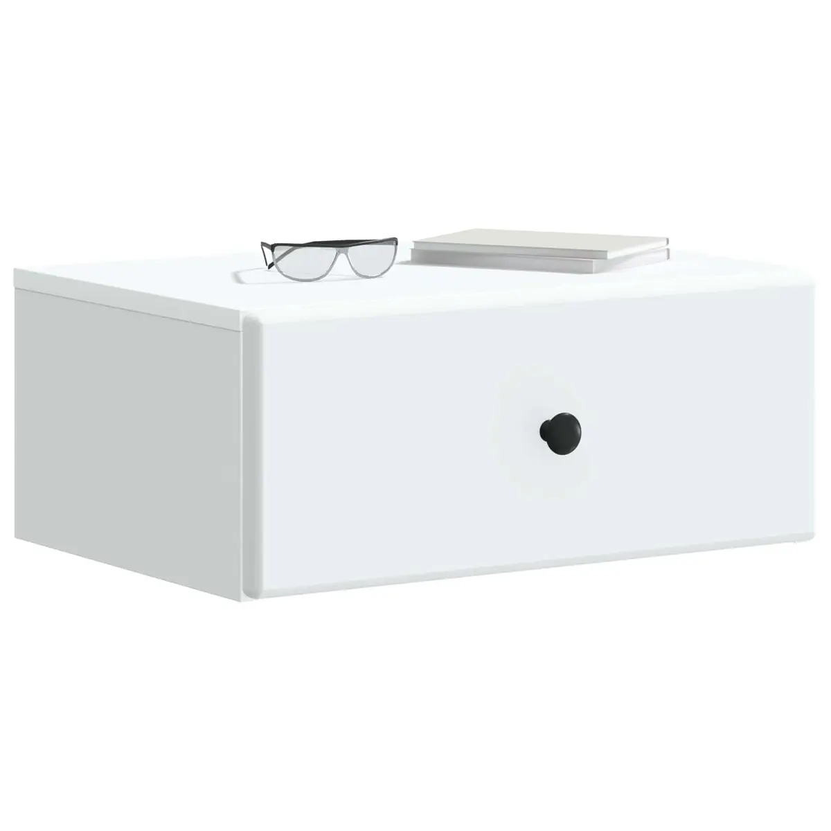 Wall-Mounted Bedside Cabinet Modern Compact White Storage Drawer and Shelf 49x34.5x20cm