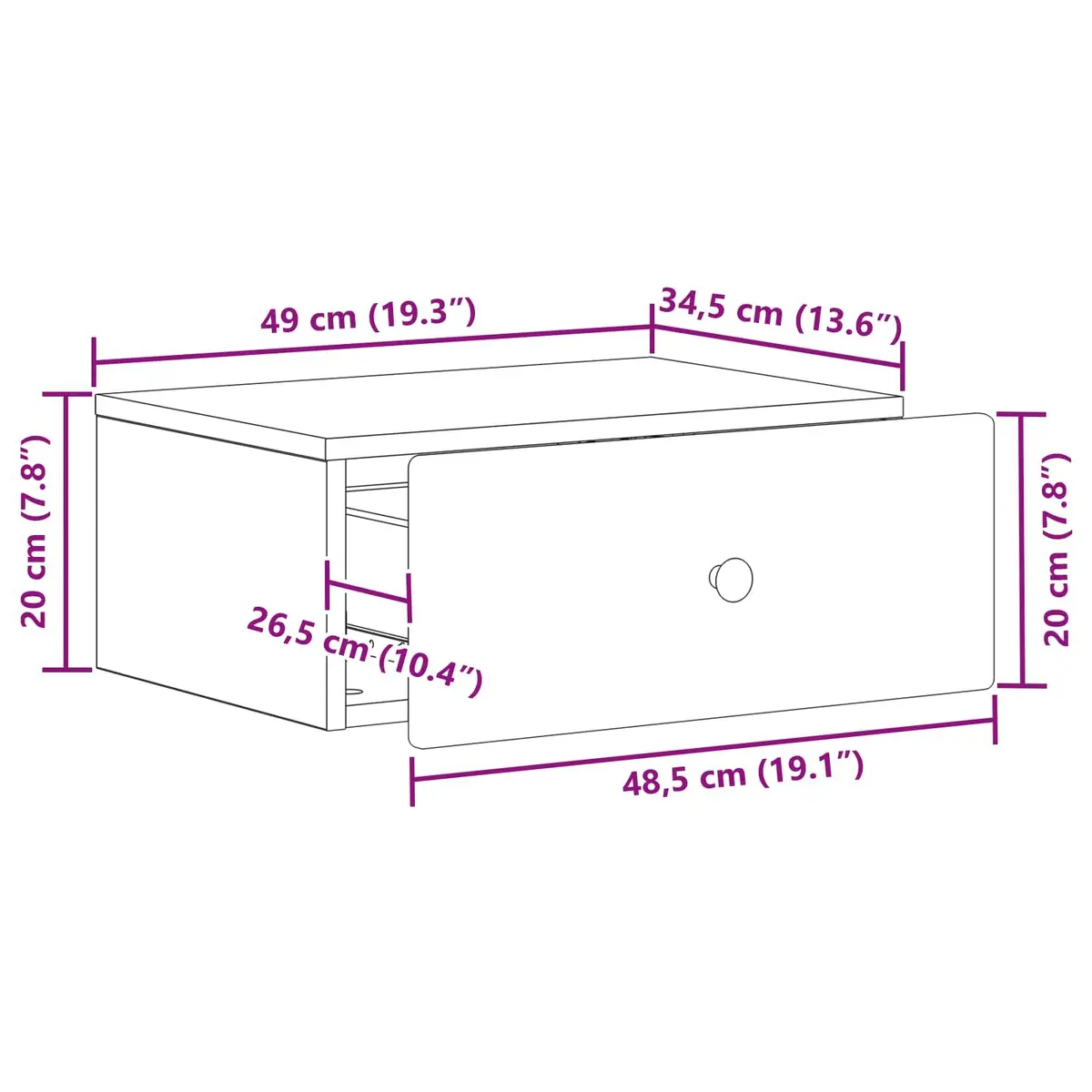 Wall-Mounted Bedside Cabinet Modern Compact White Storage Drawer and Shelf 49x34.5x20cm