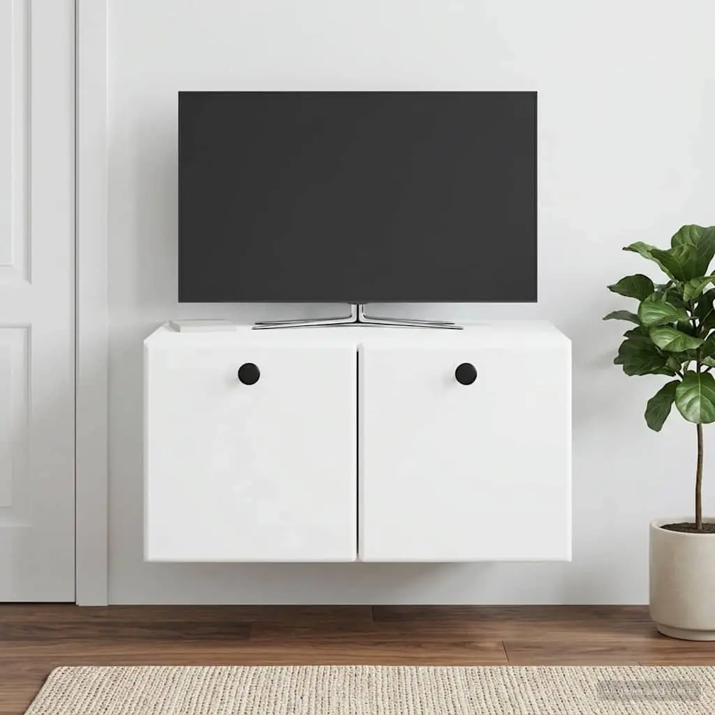 Wall-Mounted TV Cabinet White Storage Unit 59.5cm