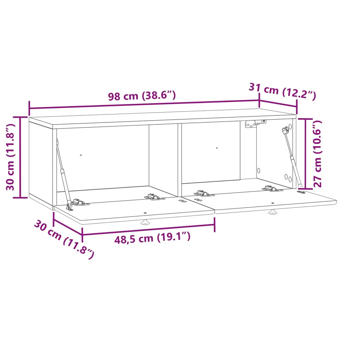 Wall-Mounted TV Cabinet 98 x 31 x 30 cm Storage Unit Living Room Organiser