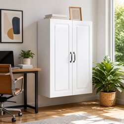 Wall-Mounted Storage Cabinet 66x34.5x90cm Engineered Wood White Shelving Unit