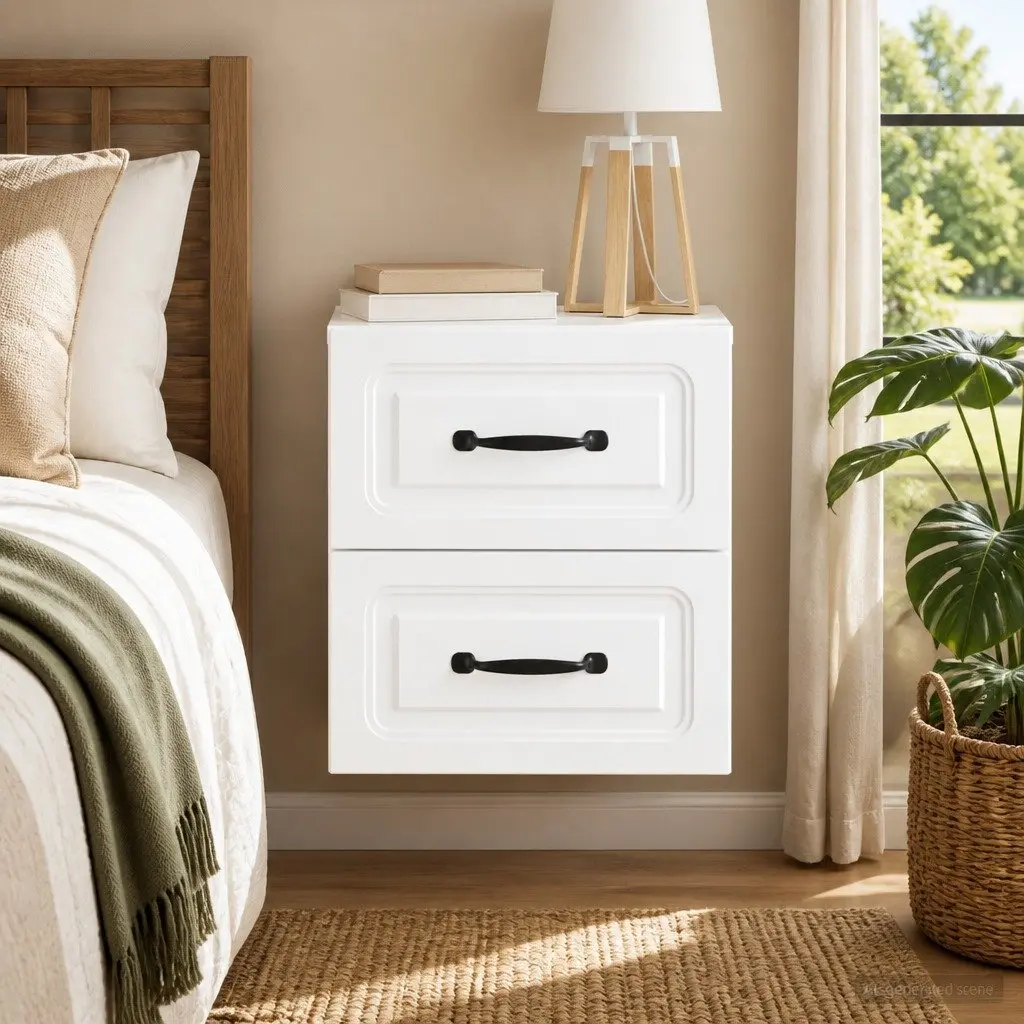 Wall-Mounted Bedside Cabinet White Storage Compartment Sliding Doors 34.5 x 33 x 40 cm
