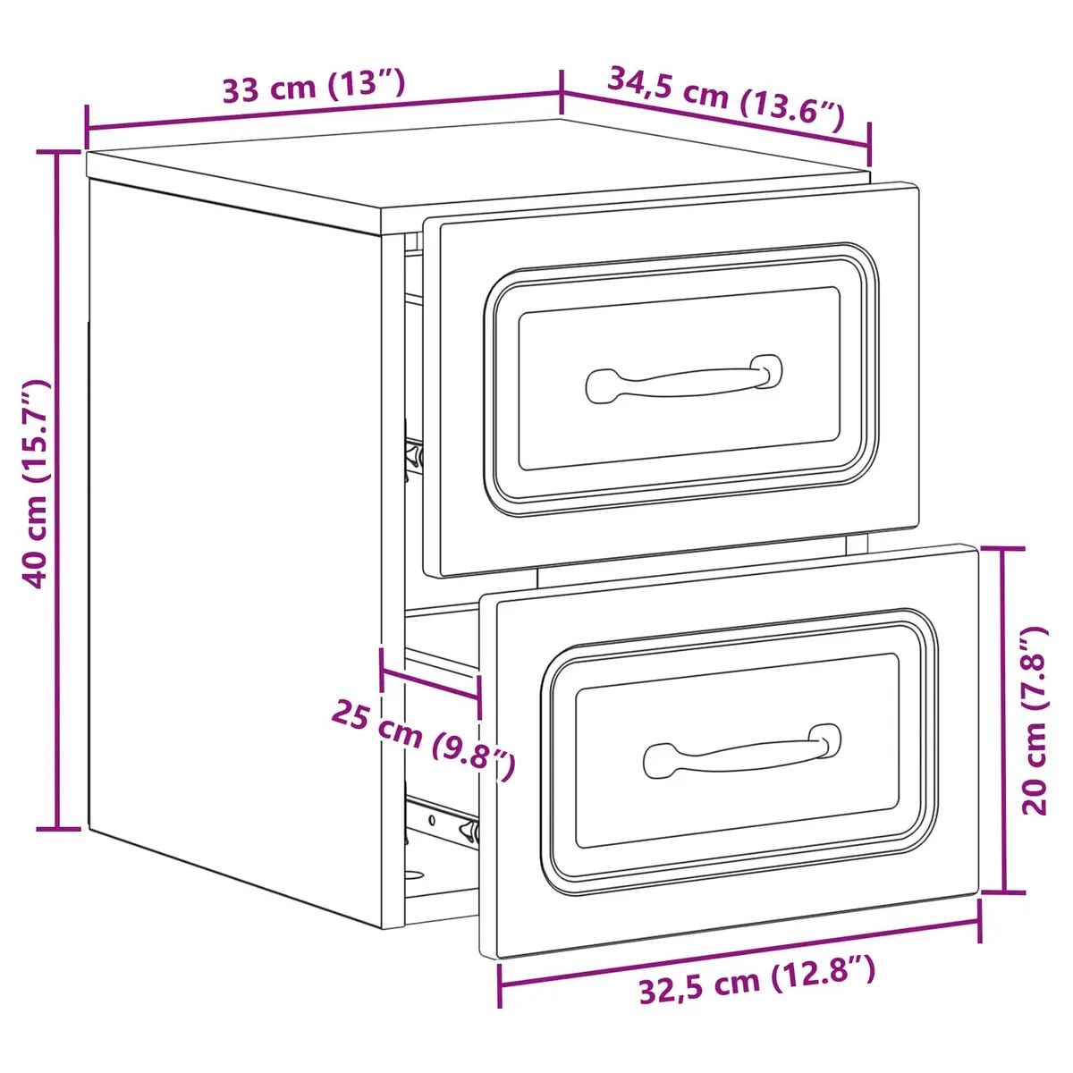 Wall-Mounted Bedside Cabinet White Storage Compartment Sliding Doors 34.5 x 33 x 40 cm