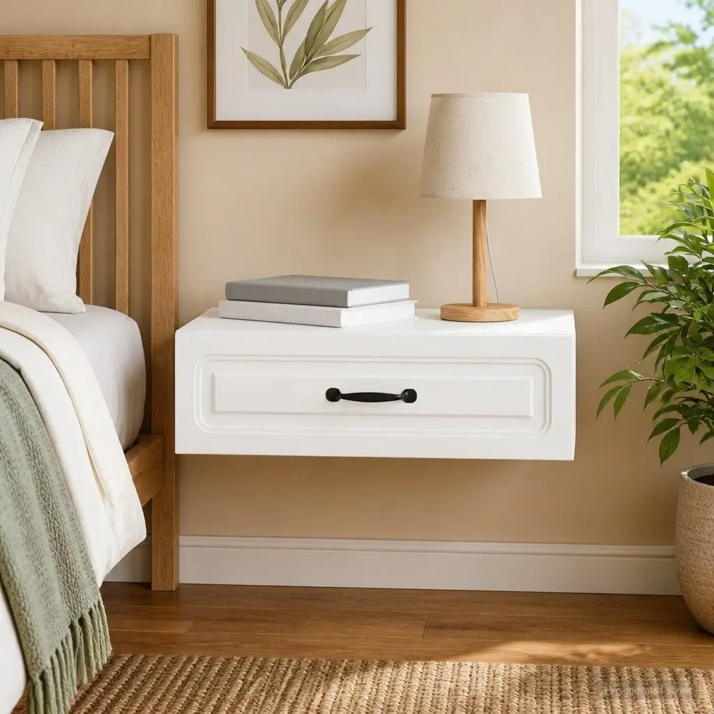 Wall-Mounted Side Table White Compact Storage Cabinet 59 x 34.5 x 17 cm