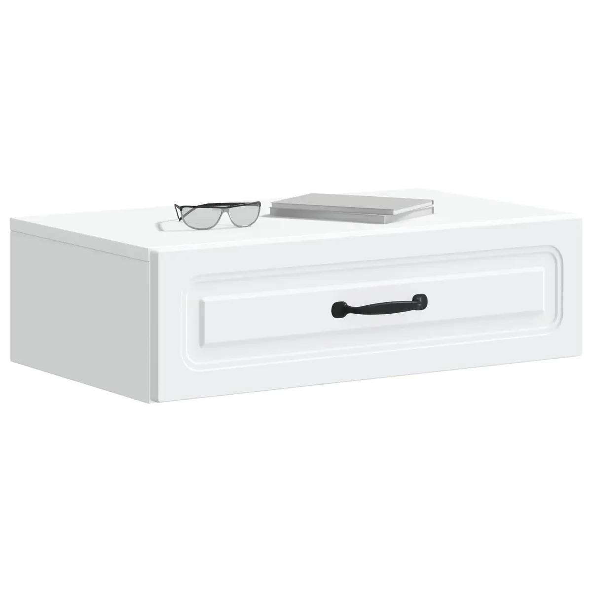 Wall-Mounted Side Table White Compact Storage Cabinet 59 x 34.5 x 17 cm