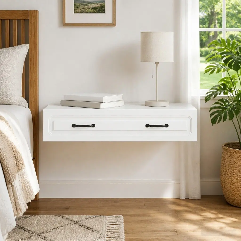 Wall-Mounted Side Table White 87.5 x 34.5 x 17 cm Wall Mounted Storage Unit