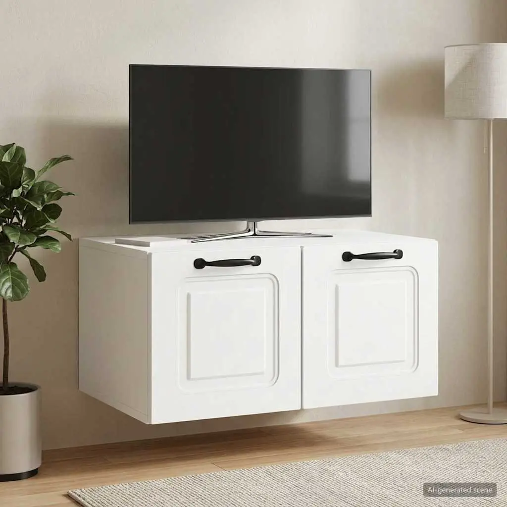 Wall-Mounted TV Cabinet Modern White Entertainment Unit 59.5 x 41 x 30 cm