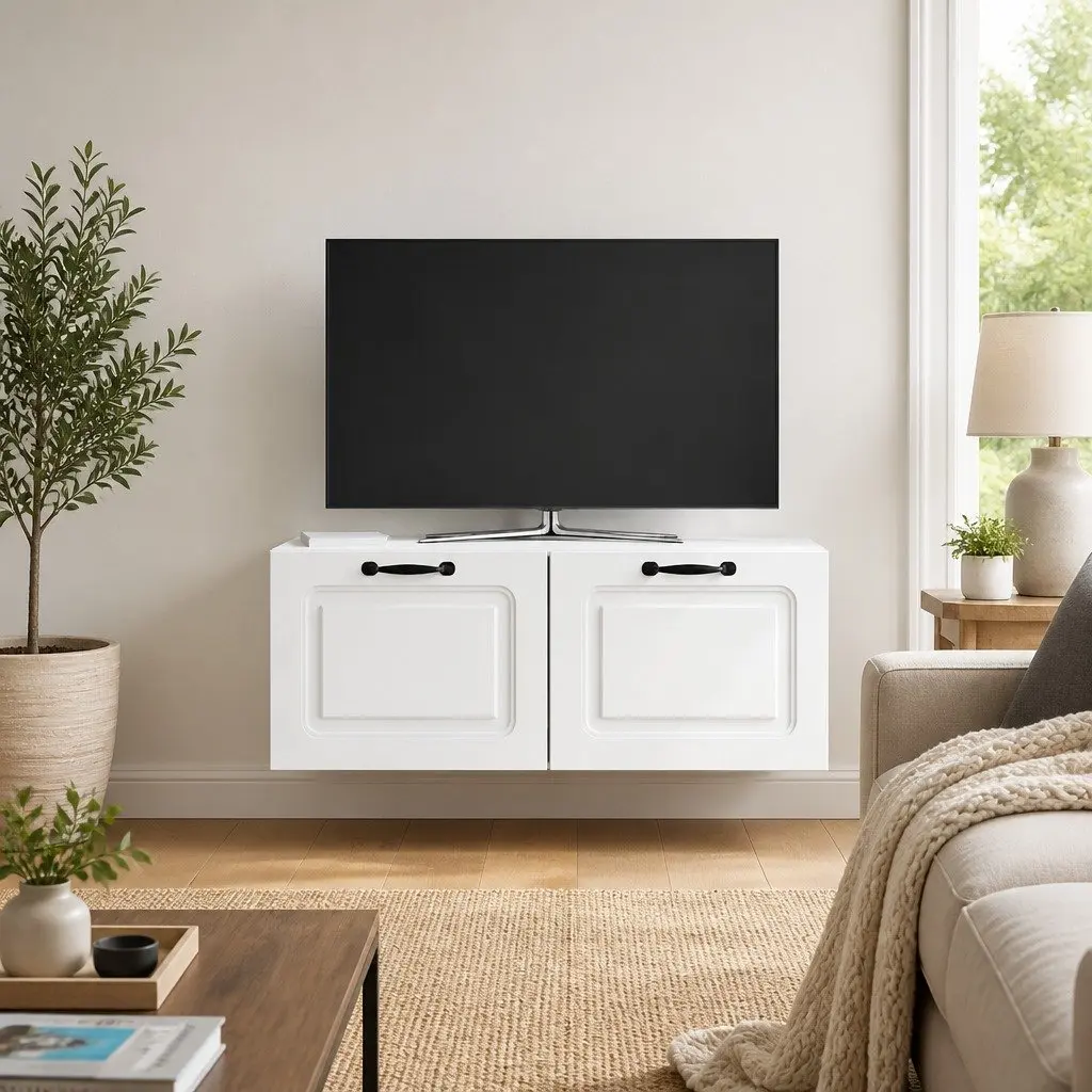 Wall-Mounted TV Cabinet Compact Entertainment Unit White 78.5 x 31 x 30 cm