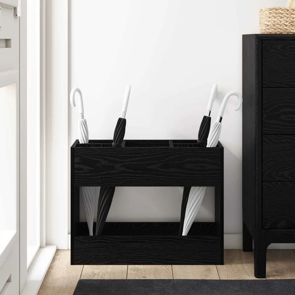 Umbrella Stand Wooden Storage Rack Hallway Entryway Modern Black Oak Design 65cm