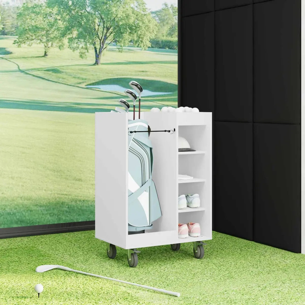 Wooden Golf Cabinet Storage Organizer White Rectangular 65 x 45 x 98 cm