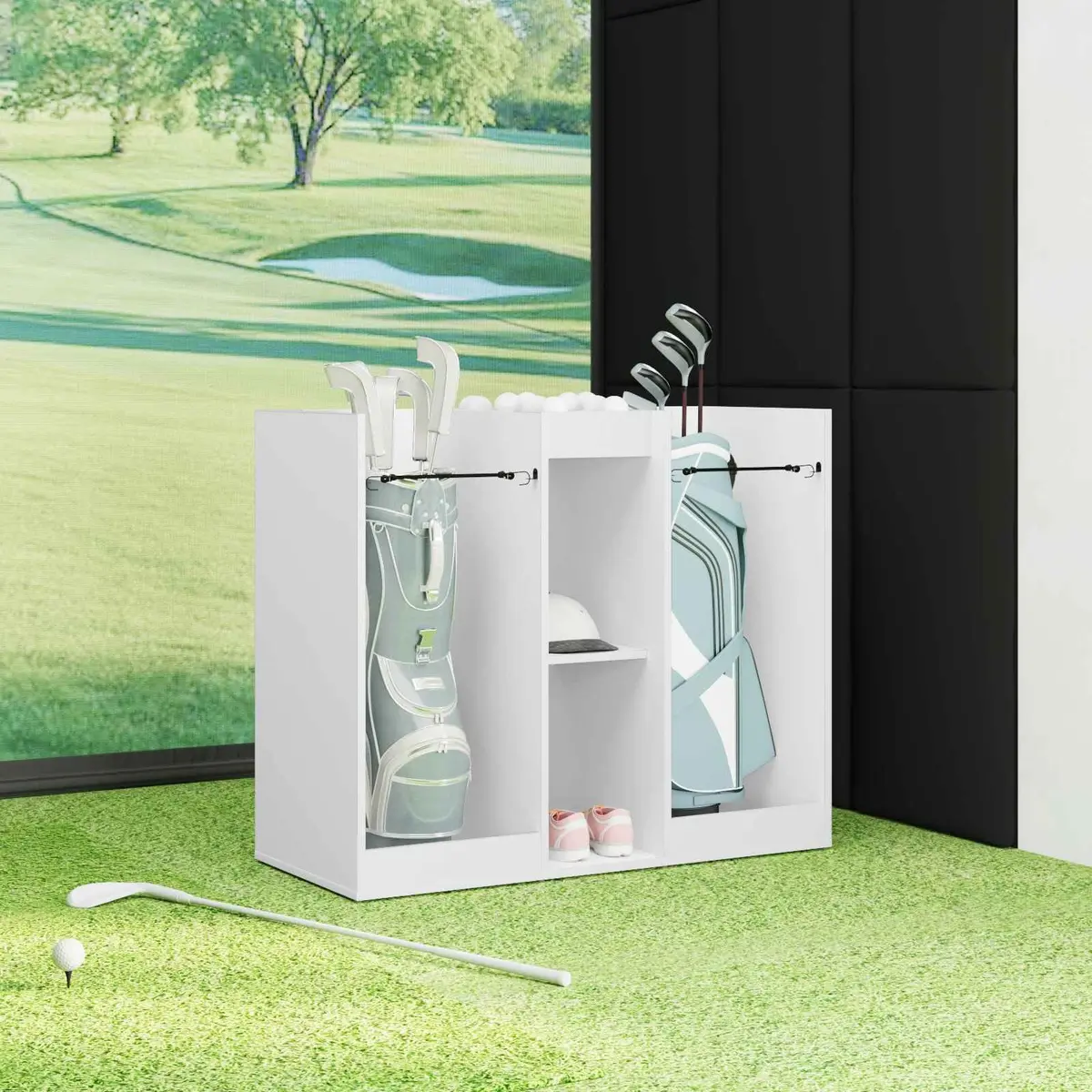 White Wooden Golf Cabinet Storage Organizer 102 x 45 x 85.5 cm Indoor Home