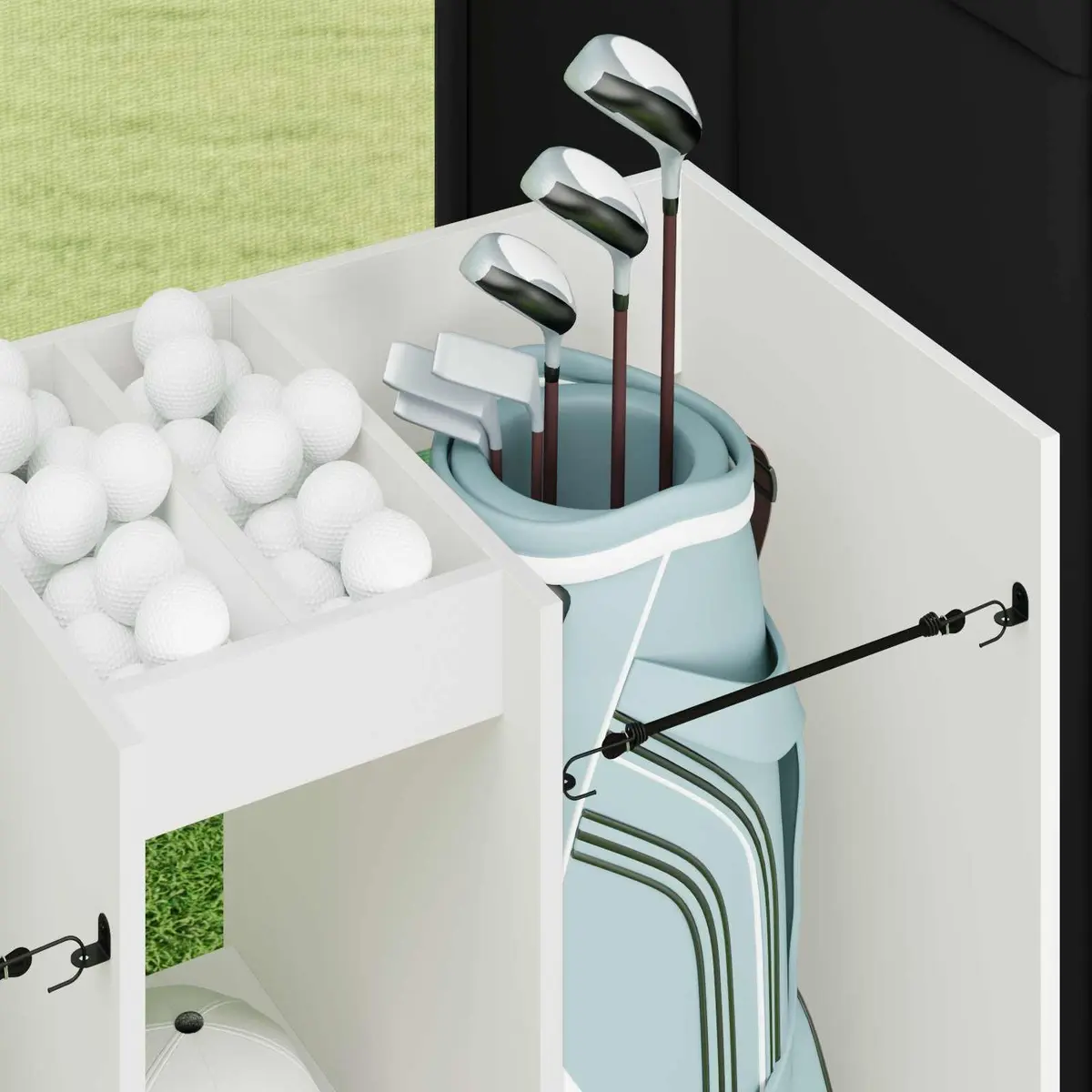 White Wooden Golf Cabinet Storage Organizer 102 x 45 x 85.5 cm Indoor Home
