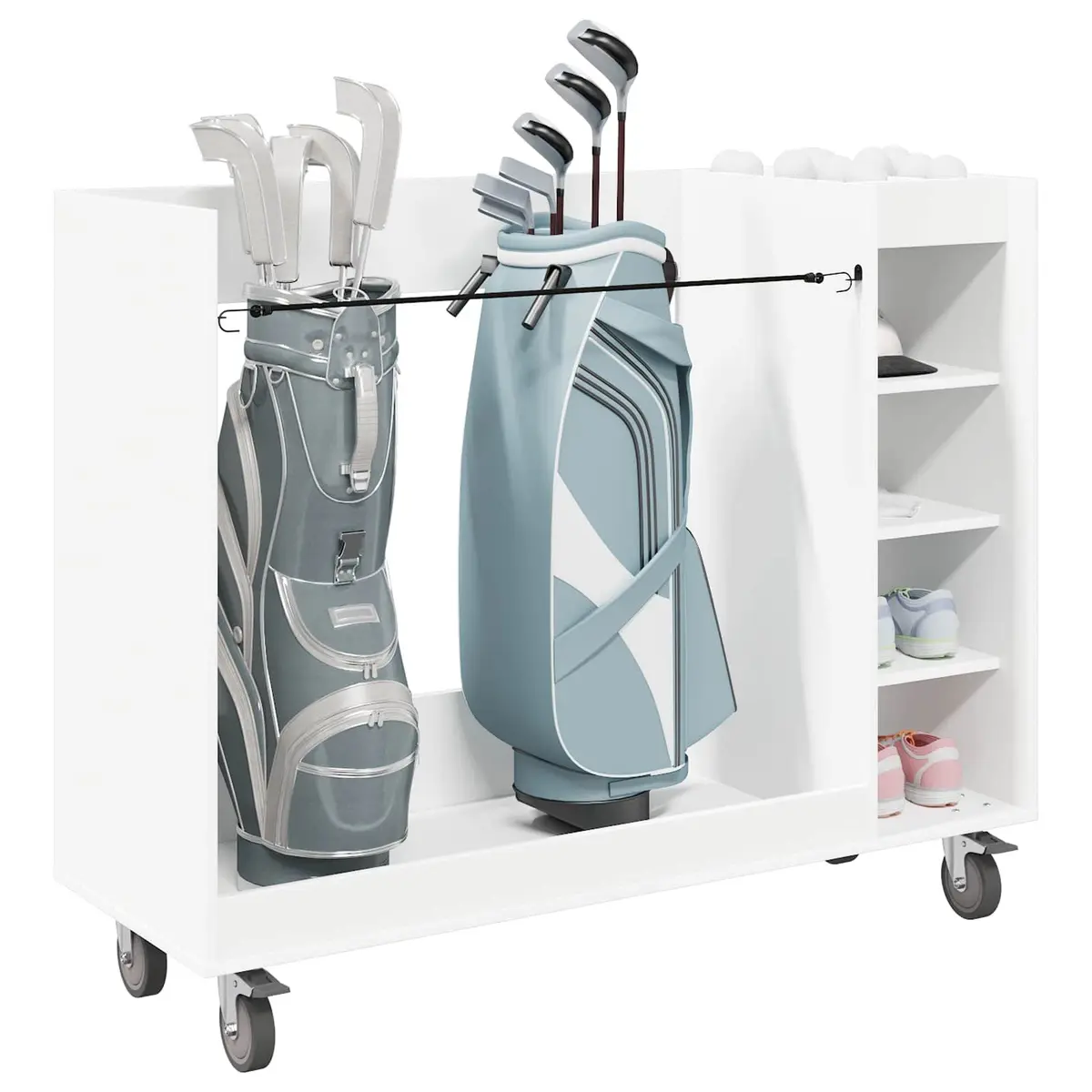White Wooden Golf Cabinet Storage Organizer with Shelves 120 x 45 x 98 cm