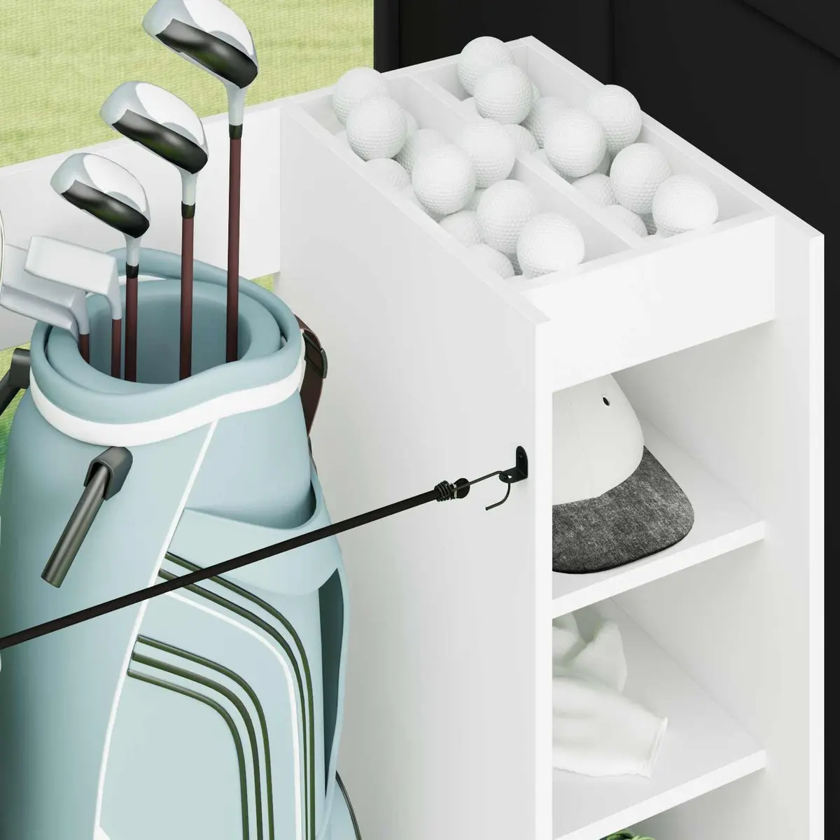 White Wooden Golf Cabinet Storage Organizer with Shelves 120 x 45 x 98 cm