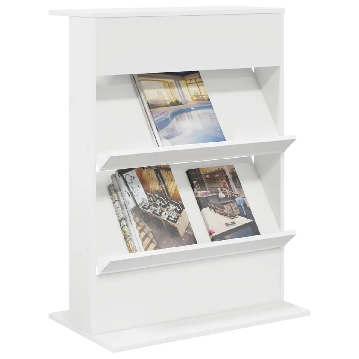 Magazine Rack with Shelf White Storage Organizer Living Room Office Bedroom