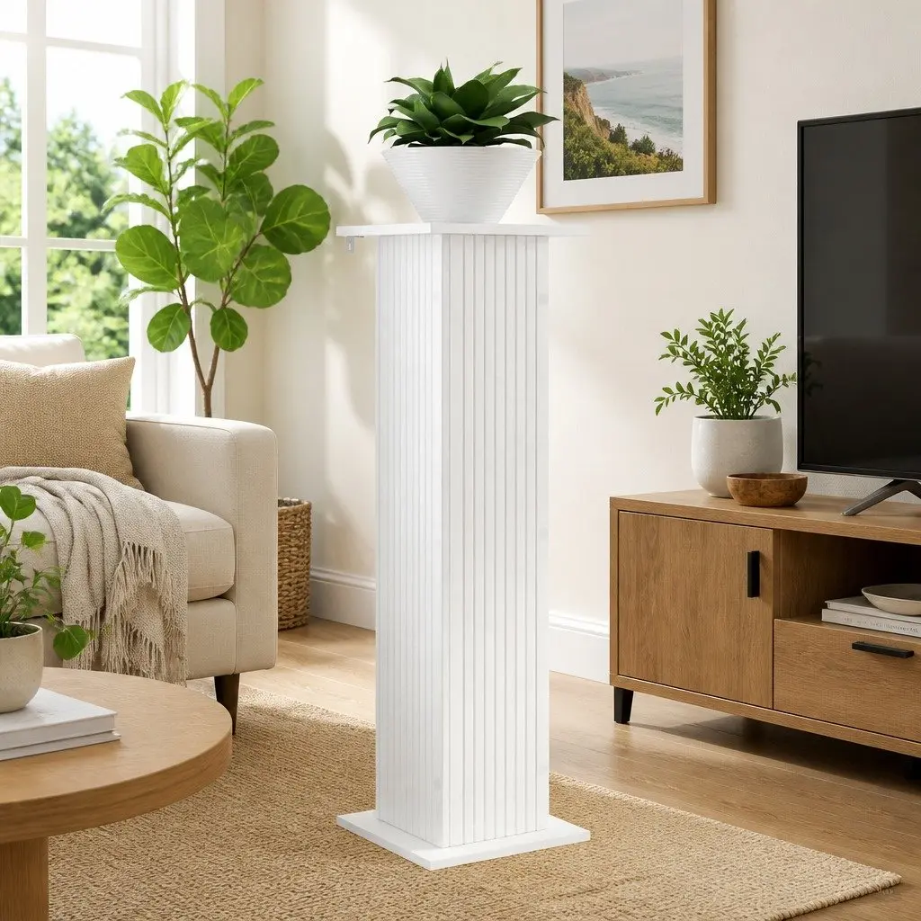 Plant Stand 2 Pieces White Indoor Display Riser Engineered Wood Home Garden