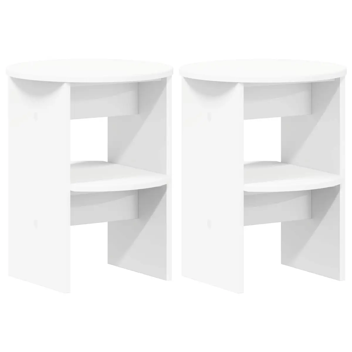 Side Cabinet 2 pcs White Round Modern Storage Furniture Living Room Engineered