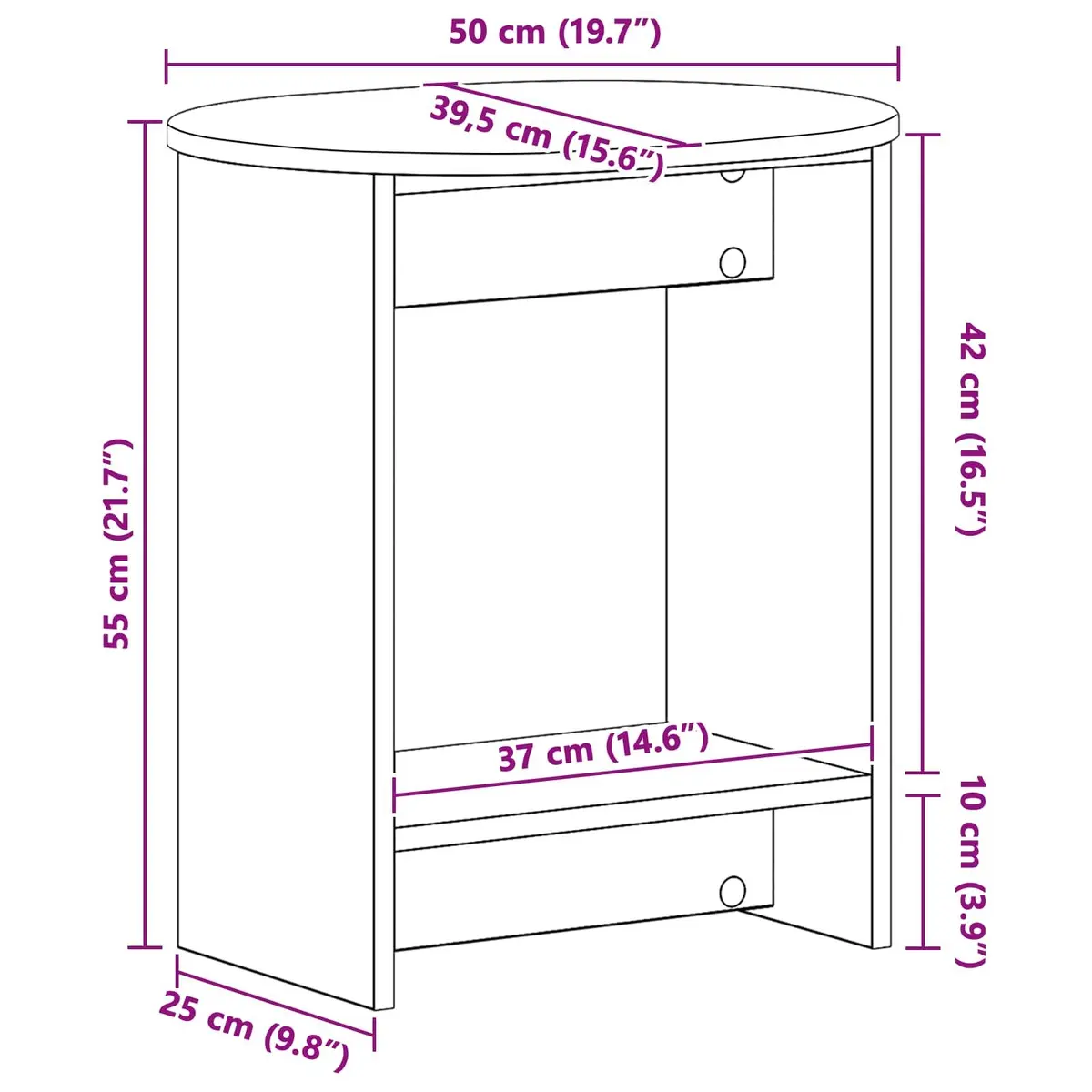 White Side Table End Table Accent Living Room Bedroom Nightstand 50x39.5x55cm