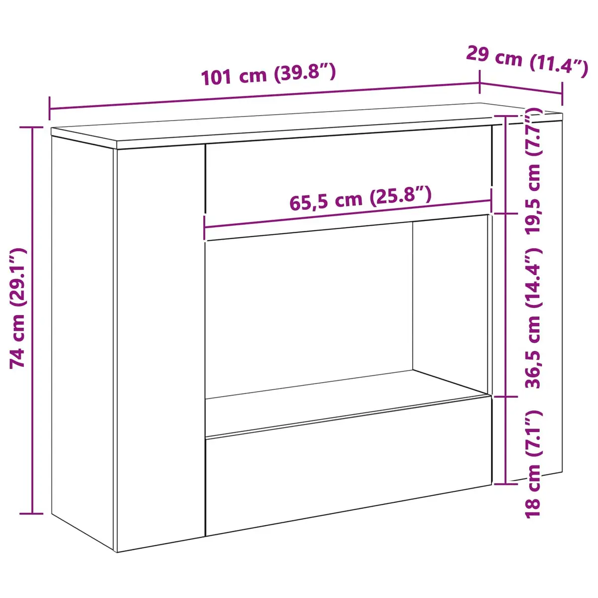 Console Table 101 x 29 x 74 cm Entryway Living Room Storage Shelves Drawers
