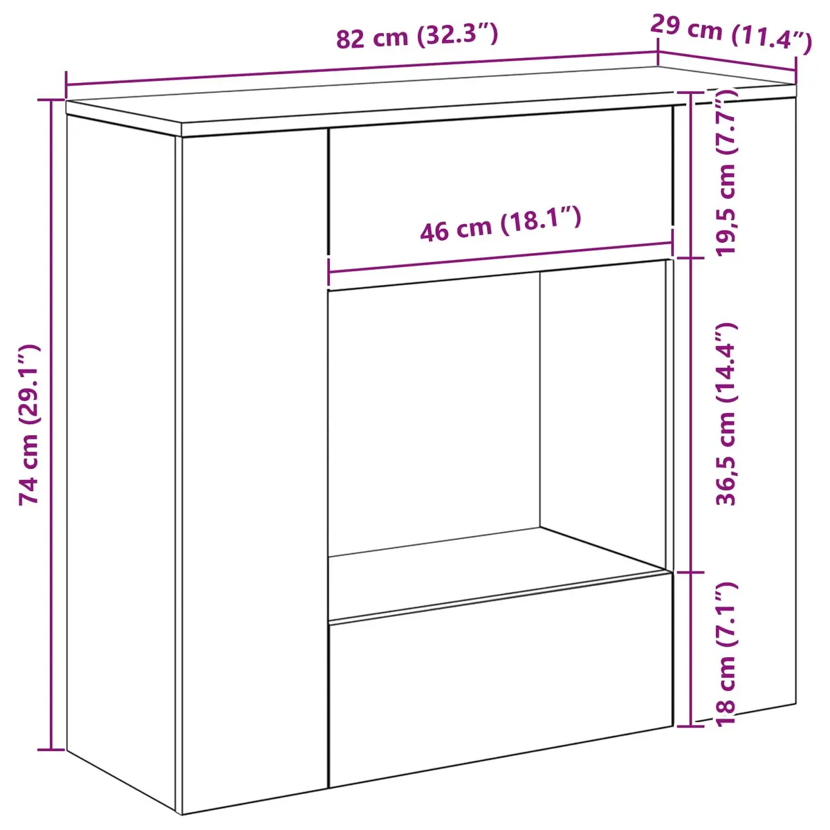 Entryway Console Table Storage Drawers and Shelves 82x29x74cm Living Room Home Office