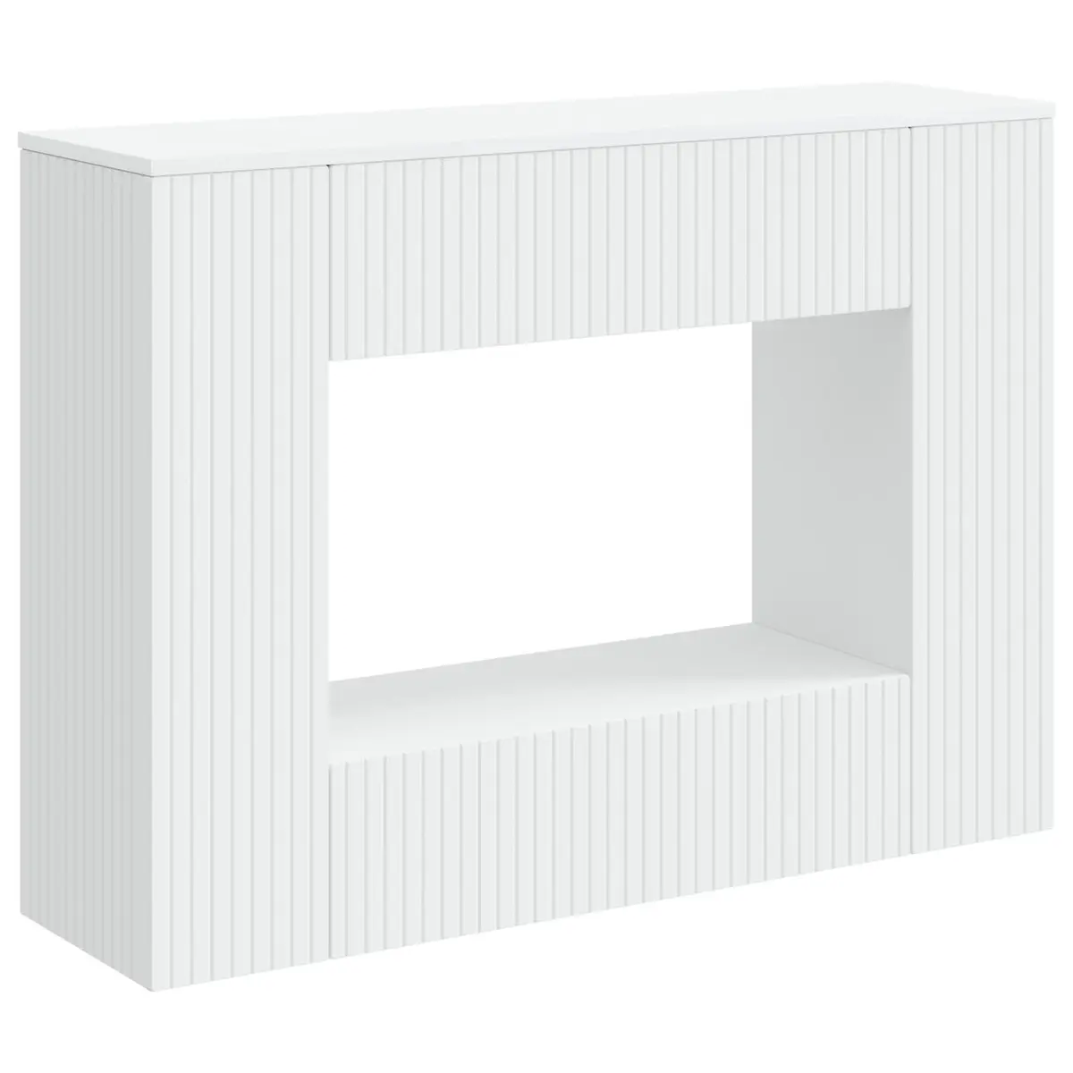 Console Table White Striped Hallway Living Room Office Storage Shelves Drawers