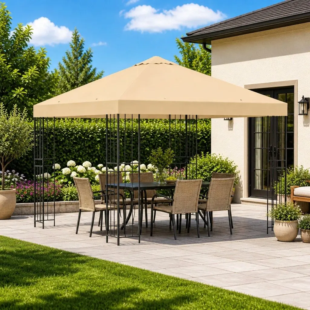 Gazebo Outdoor Canopy Cream 3 x 3 m Steel Frame Garden Patio Shelter