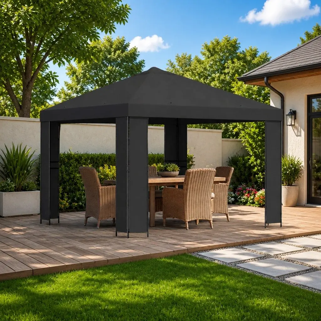 Outdoor Gazebo Anthracite Canopy 3 x 3 m Steel Frame