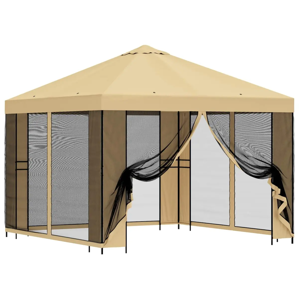 Garden Gazebo Cream Polyester 3x3m Steel Frame Outdoor Canopy