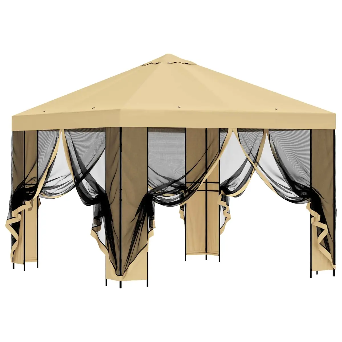 Garden Gazebo Cream Polyester 3x3m Steel Frame Outdoor Canopy