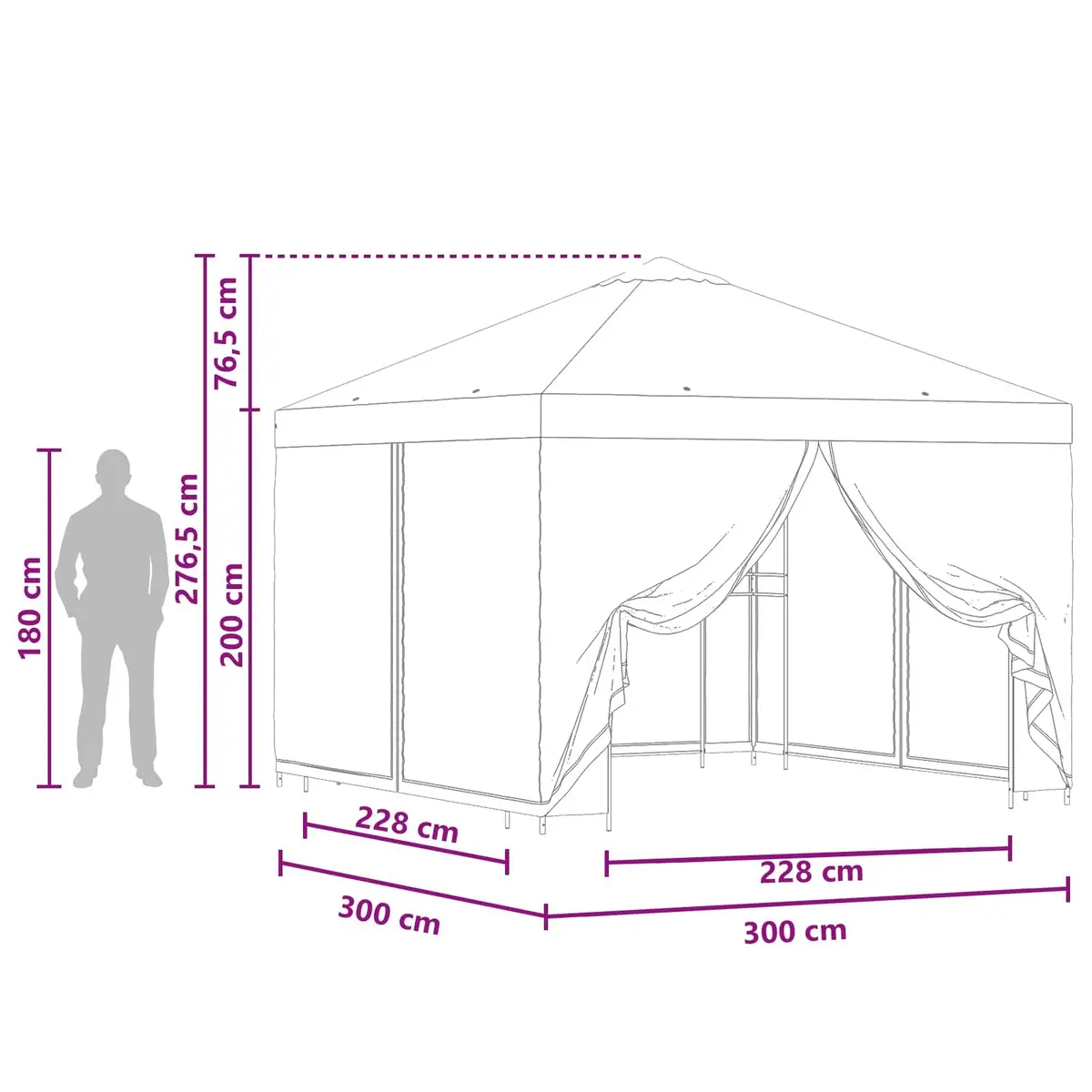 3x3m Outdoor Canopy Gazebo Shade Structure with Sidewalls Anthracite