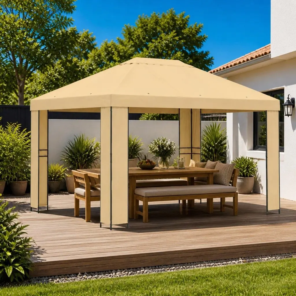 Gazebo 4x3m Cream Outdoor Canopy Shade Structure Steel Frame Polyester Cover