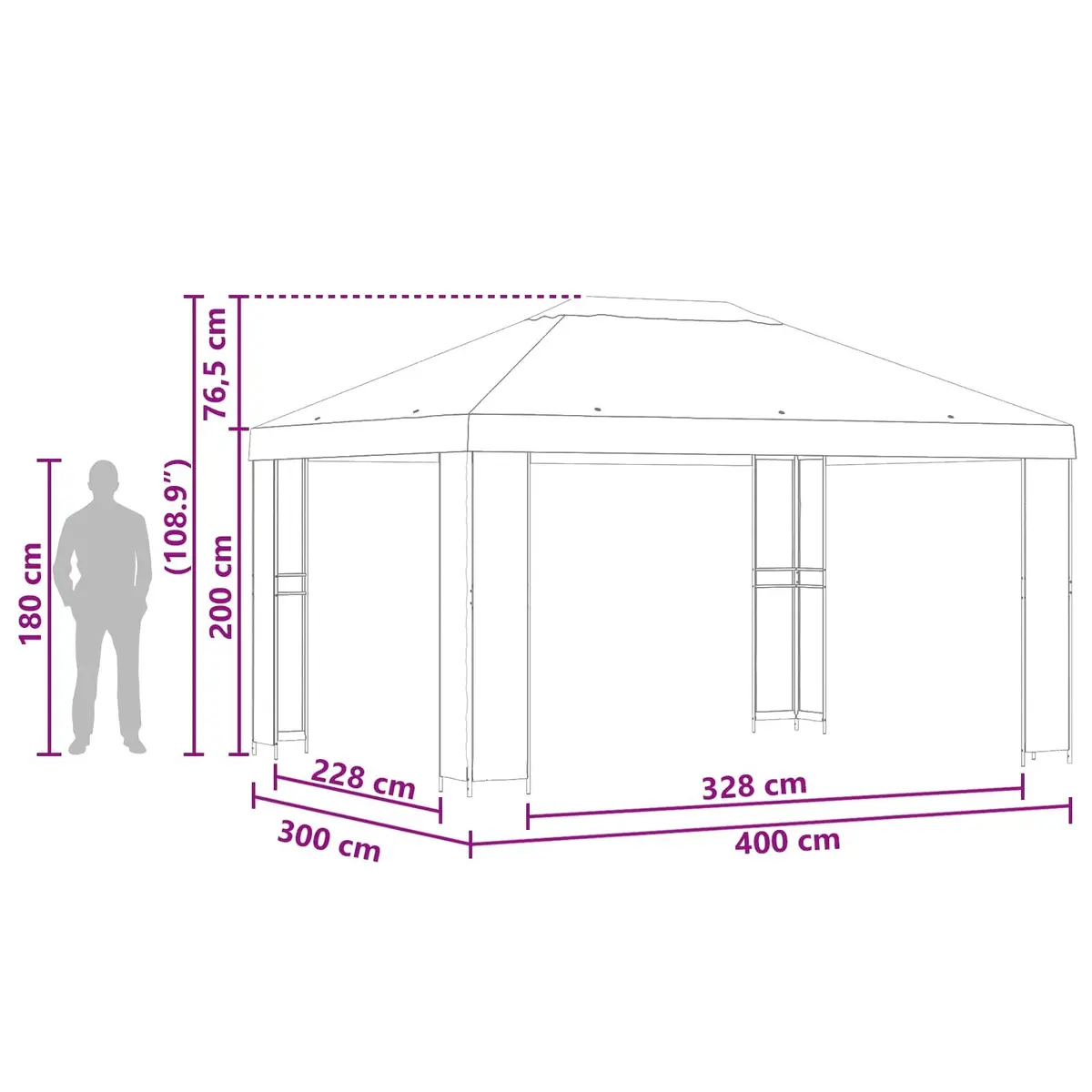 Gazebo Industrial Style 4 x 3 m Anthracite Outdoor Canopy Shade Structure Steel Frame Polyester
