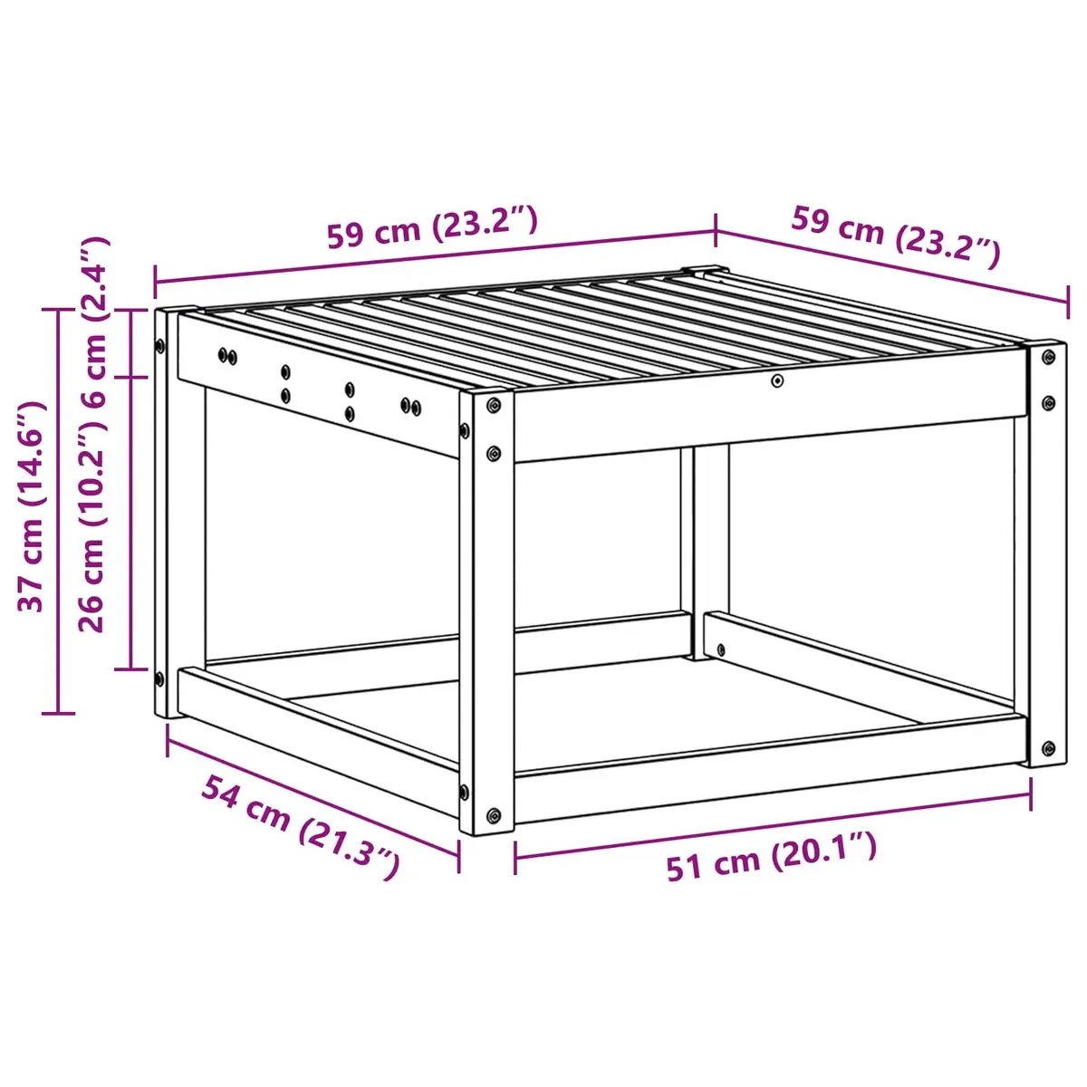 Outdoor Table Solid Acacia Wood Garden Side Table Balcony Backyard 59x59x37cm
