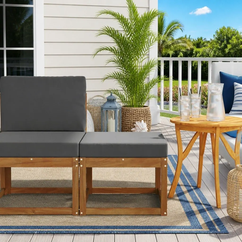Outdoor Footstool Solid Acacia Wood Modular Seating Garden Balcony Brown