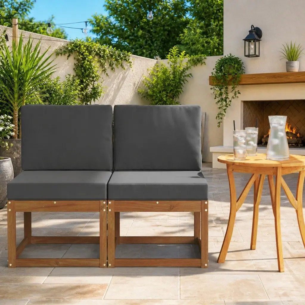 Outdoor Middle Sofa Modular Sectional Seat Acacia Wood Garden Patio Furniture