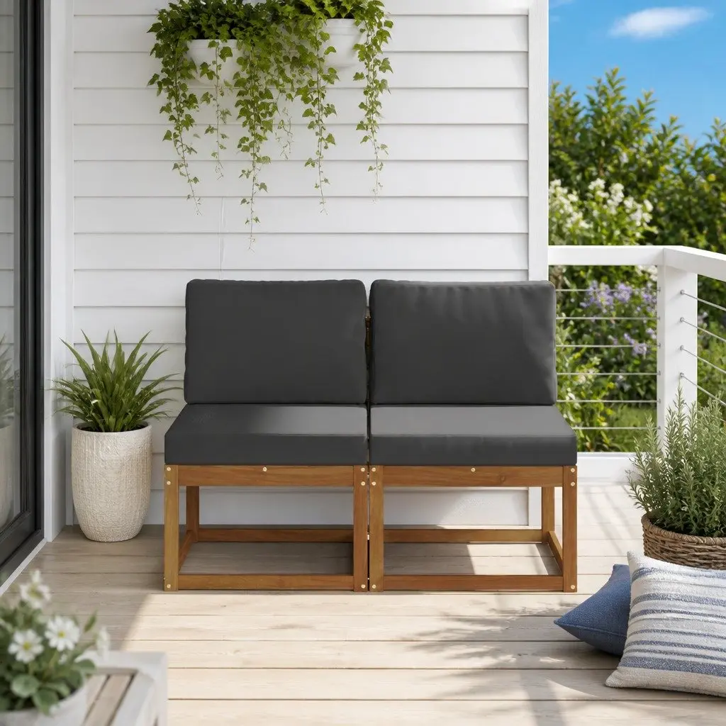 Outdoor Middle Sofa Sectional Unit Brown Modular Seating Acacia Wood Garden