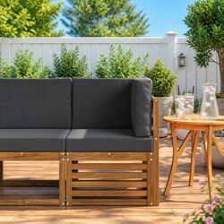 Outdoor Corner Sofa Solid Acacia Wood Garden Sectional Seating Patio Furniture