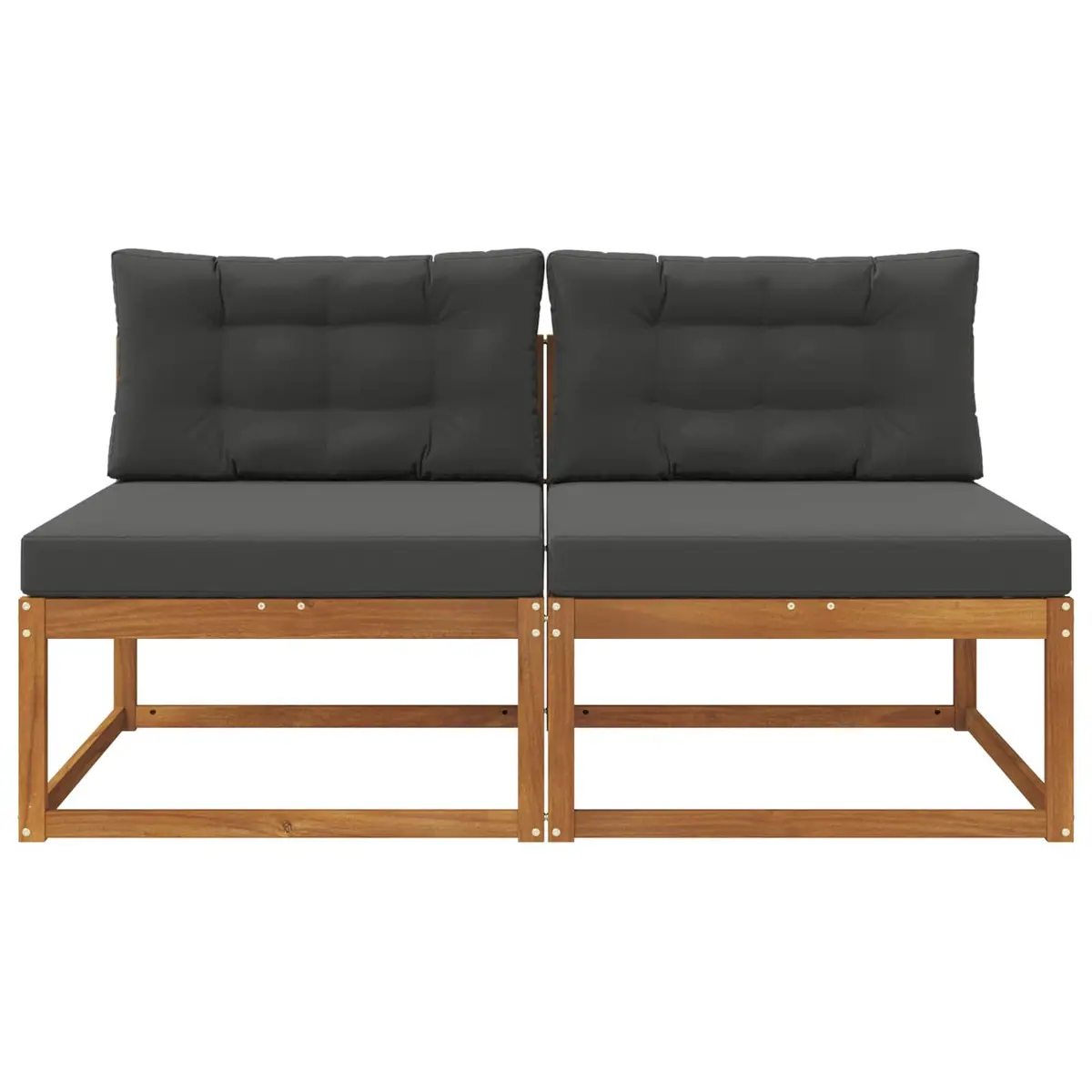 Outdoor Middle Sofa 2 Piece with Cushion Brown Modular Garden Sectional Seating