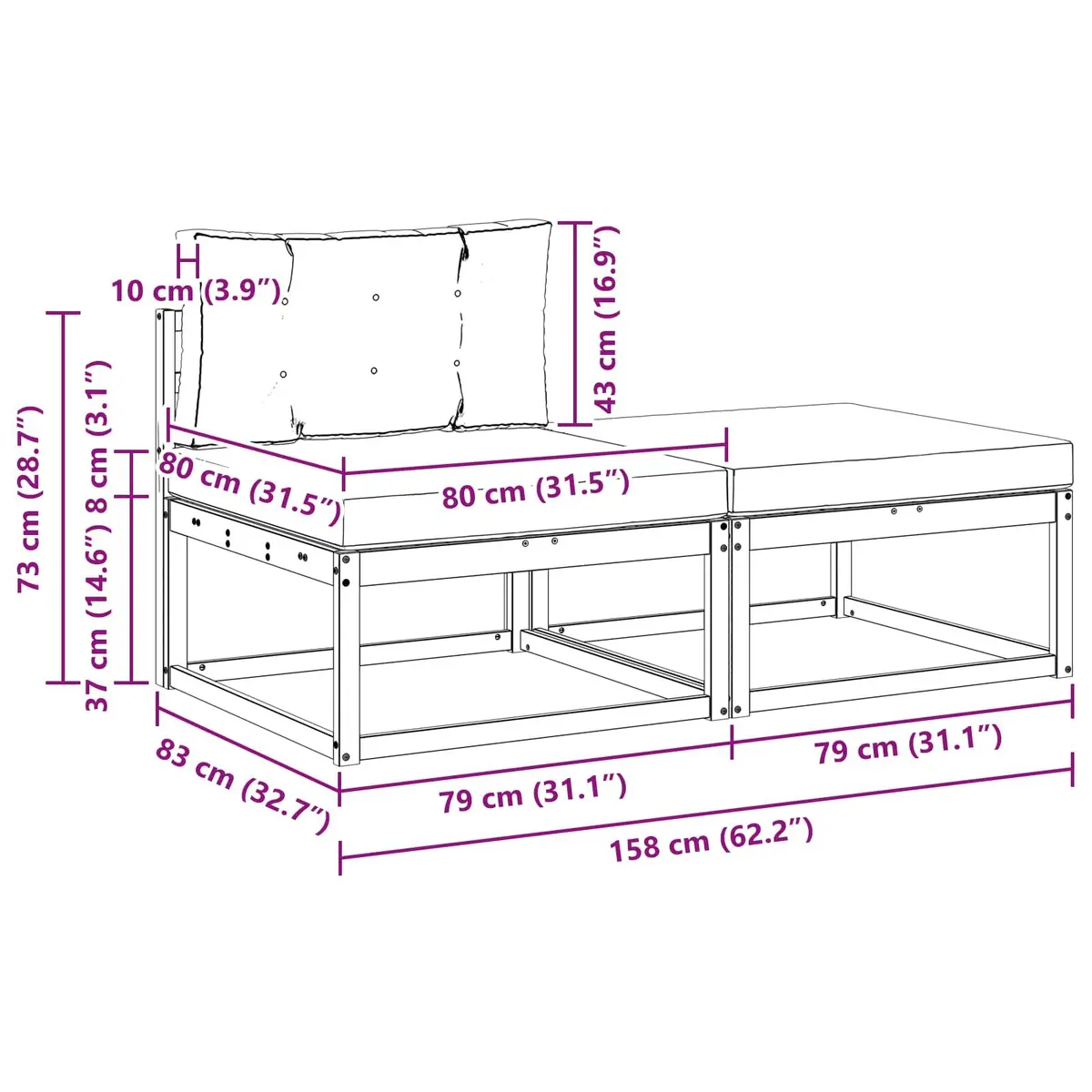Outdoor Sectional Sofa Units 2 Piece Garden Patio Furniture Modular Seating