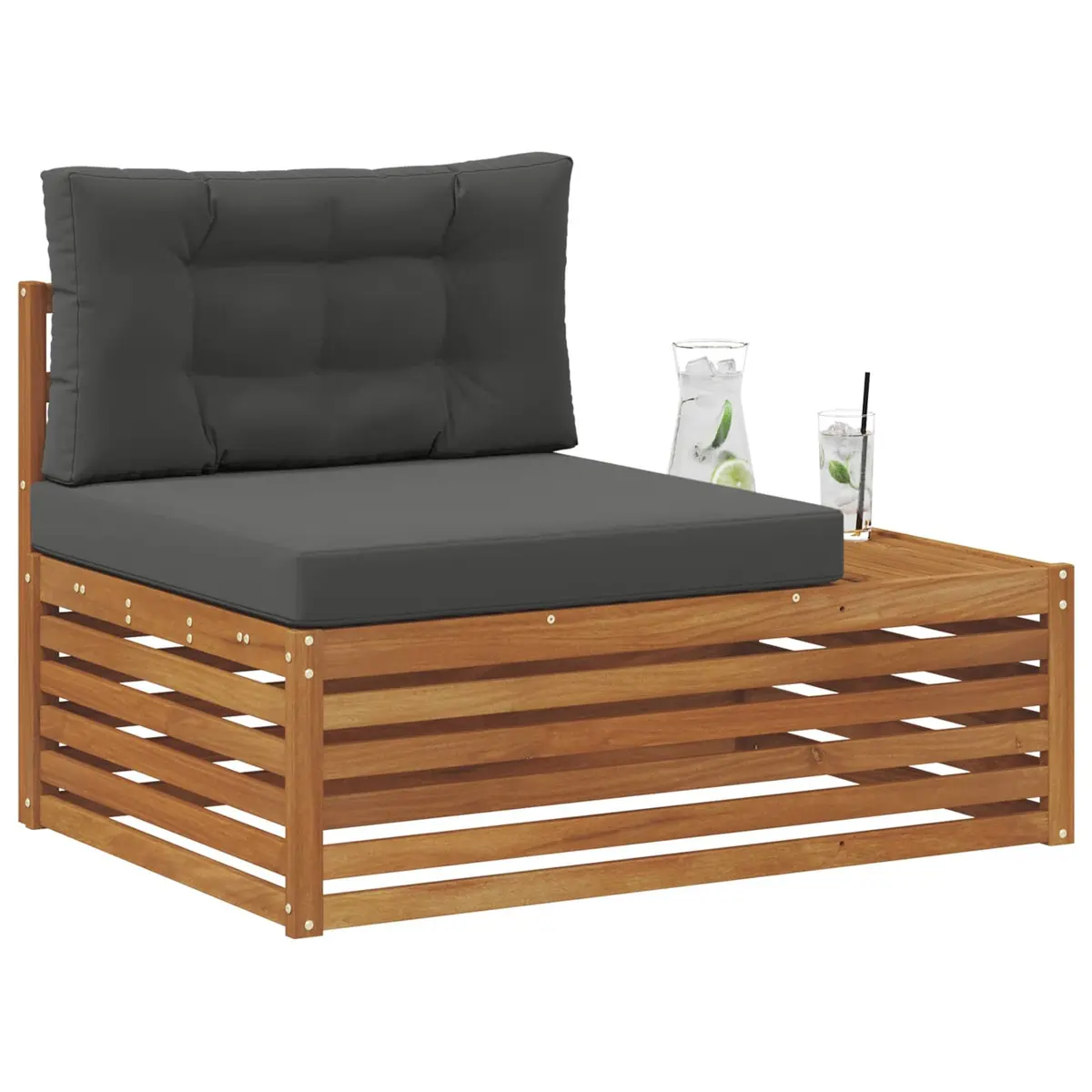 Outdoor End Sofa Brown Solid Acacia Wood Garden Patio Sectional Seating Unit