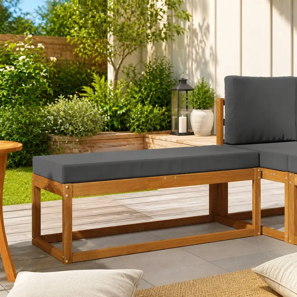 Outdoor Stool Bench Solid Acacia Wood Natural Finish Garden Patio Seating