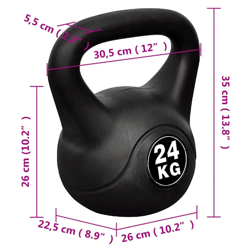 Vinyl Kettlebell 24 KG Black Compact Durable for Home Gym Strength Training