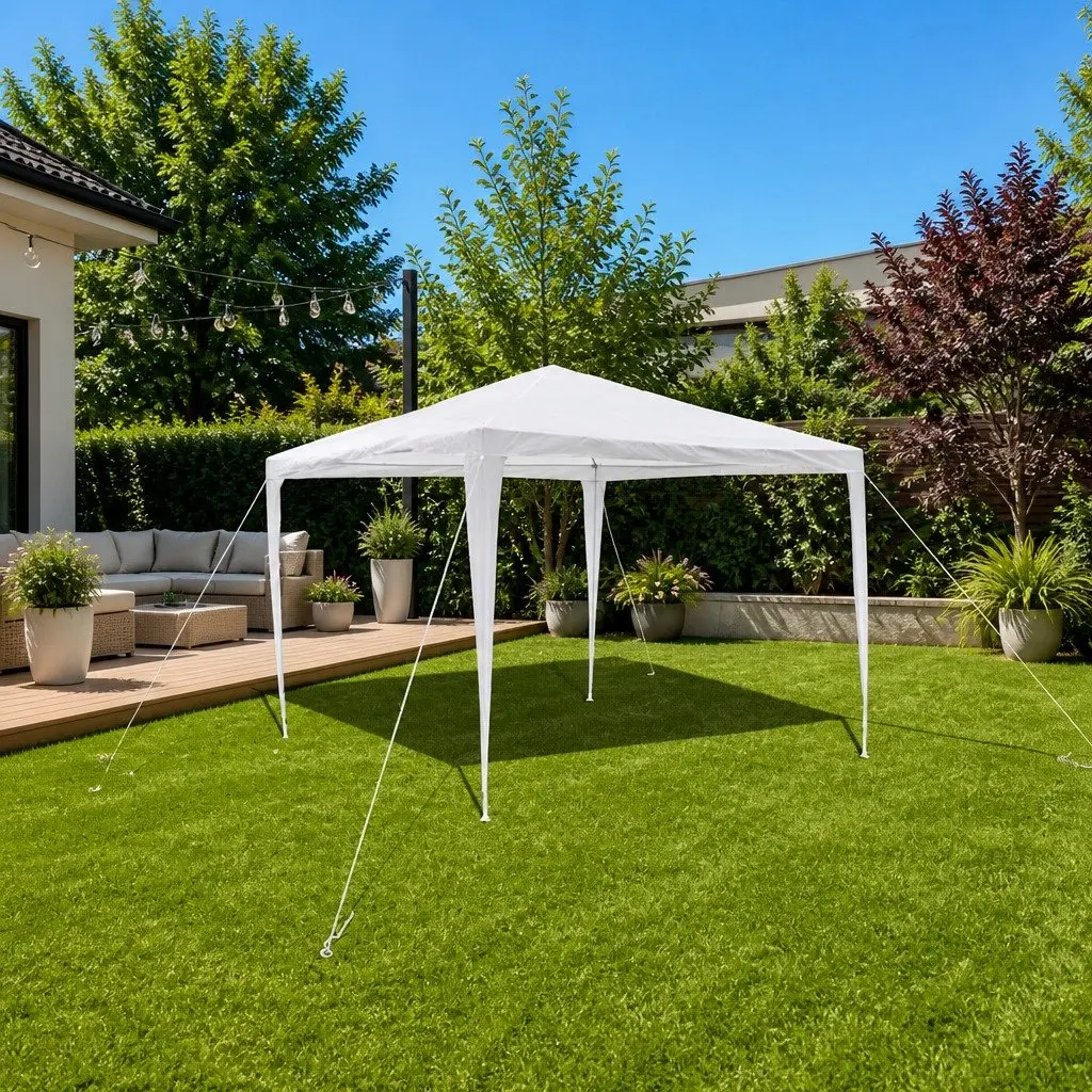 Garden Gazebo Pavilion Pyramid Roof 3x3m Outdoor Canopy Steel Frame White