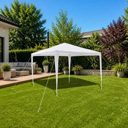Garden Gazebo Pavilion 3x3m Pyramid Roof Outdoor Canopy Steel Frame White